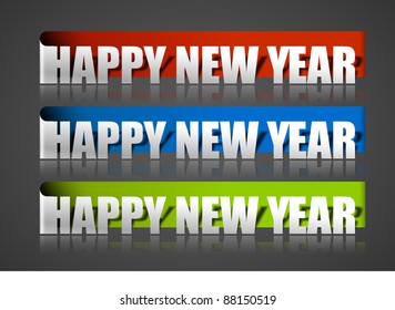 New year sticker with black background, vector illustration