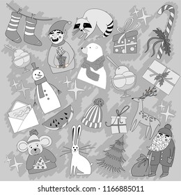 New Year, sticker, board, banner, postcard, wallpaper, picture, art, drawing, vector, For web design, printing, advertising, postcards.