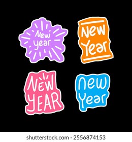 New year sticker pack, new year vector pack