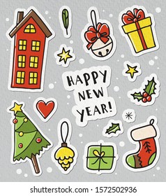 New year stickers set in vector