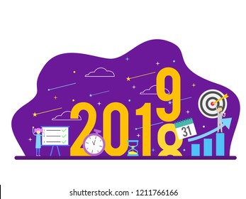 New Year Success Goal Resolution People Concept Wallpaper Banner Icon Flat Illustration Vector