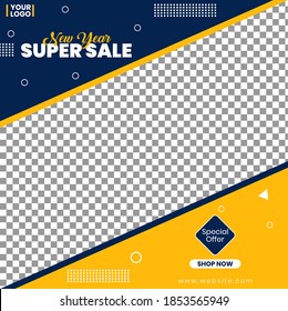 New Year super sale social media post template and instagram banner.