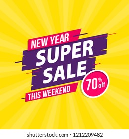 New Year Super Sale template banner with trendy design