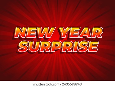 New year surprise. Text effect design in yellow red color with 3D look. Red background