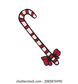 Сhristmas, New Year symbol, Christmas candy cane. Hand drawn doodle vector illustration.  New Year and Christmas element for poster, invitation, cards, multicolored, isolated on white background