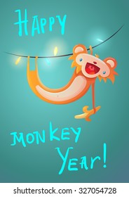  New Year symbol Monkey. 2016. Vector Illustration.