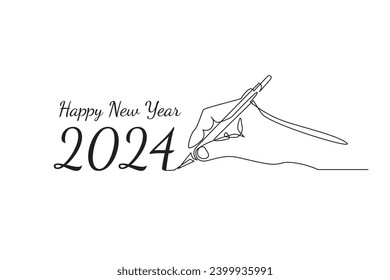 new year symbol sign.single line vector hand writing happy new year 2024