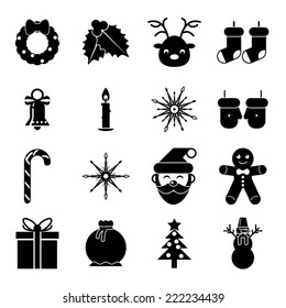 New Year Symbols Christmas Accessories Icons Isolated Silhouette Set Greeting Card Elements Trendy Modern Flat Design Template Vector Illustration