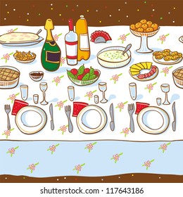 New Year Table Linen In Russia Pattern.