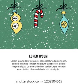New Year template with Christmas decorations. Vector illustration.
