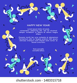 New Year template with funny rats. Happy New Year 2020. White Rat. 2020. Concept. Template design for banner, greeting card, cover, invitation. Creative geometric minimalistic vector 