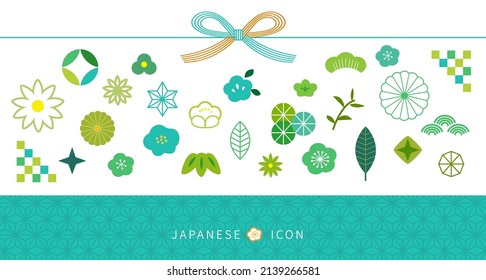 New Year template icons, Japanese, Chinese elements. flower, wave, pine, leaf, texture vector