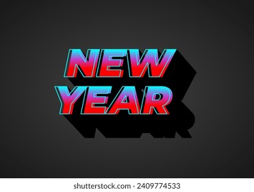 New year. Text effect design in 3D look. Gradient blue red color. Dark background
