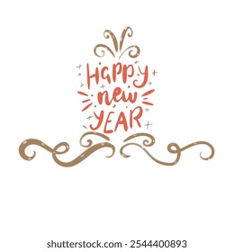 “Texto dibujado a mano ‘Feliz Año Nuevo 2025’ en un estilo festivo y elegante, ideal para diseños de celebración, tarjetas de felicitación y decoraciones de temporada”.