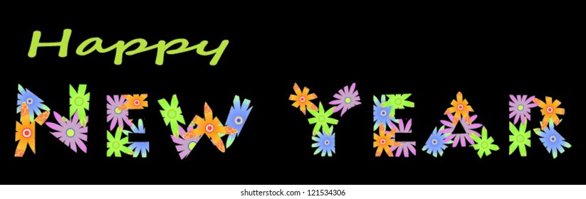 new year text with flower pattern