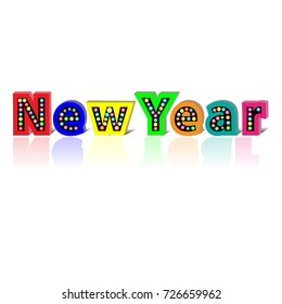 New Year text with Light bulbs on white background