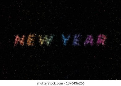 New Year. A text sign with an abstract colored background texture.