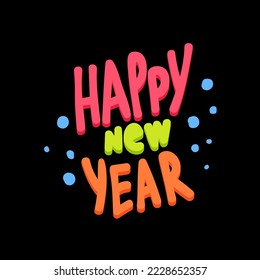 new year text vector illustration, stylized, colorful, on black background, top view. perfect for backdrops and celebrating new year's day