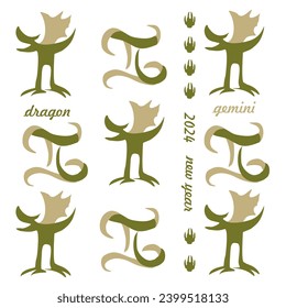 New Year textile pattern with 2024 year of the dragon! Chinese horoscope symbol. Dragon logo. Zodiac signs