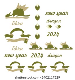 New Year textile pattern with 2024 year of the dragon! Chinese horoscope symbol. Dragon logo. Zodiac signs