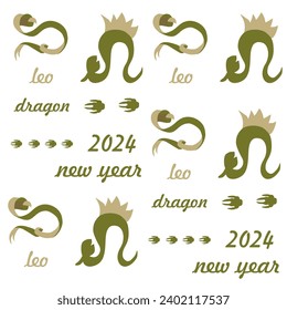 Patrón textil de Año Nuevo con 2024 años del dragón! Símbolo chino de horóscopo. Logo de Dragon. Signos de zodiaco