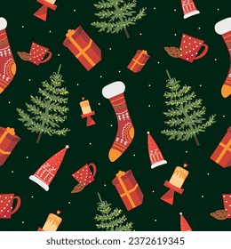 New Year texture with different objects on dark background