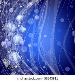 New year theme with decorative balls and copyspace in the blue