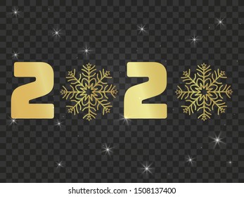 New year theme vector illustration. With decoration elements isolated on transparent background. 2020 year lettering with snowflake