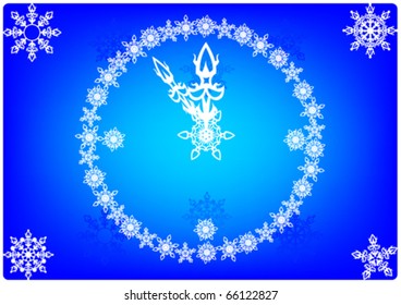 New year theme with vintage clock and snowflakes