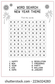 New Year Theme Word Search