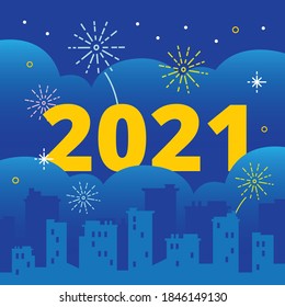 New Year themed illustration using a dominant dark blue color depicting the excitement of New Year's Eve 