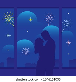 New Year themed illustration using a dominant dark blue color depicting the excitement of New Year's Eve