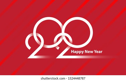 New Year Thin Line Design with red background. 2020 weaving line lettering. Happy New Year illustration.