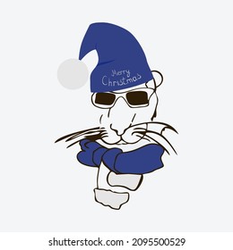 new year, tiger in a hat,vector illustration