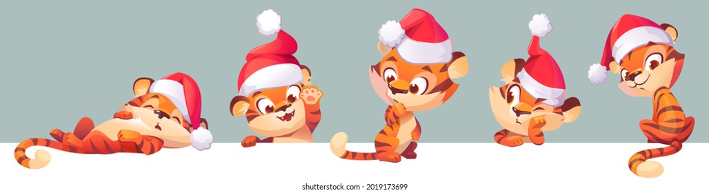 New Year tiger in Santa hat, 2022 chinese zodiac