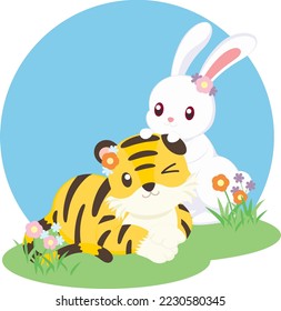 Tigre y conejo blanco de Año Nuevo