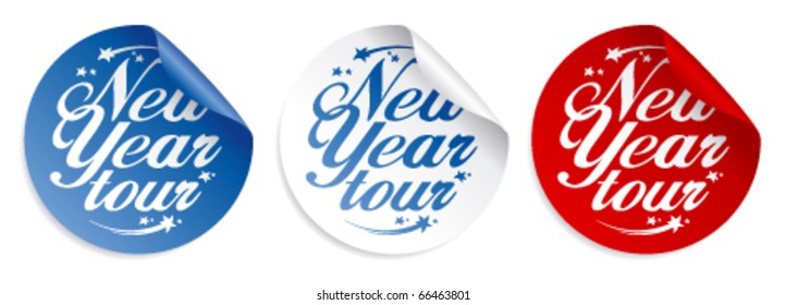 New Year tour vector stickers set.