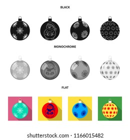 New Year Toys black, flat, monochrome icons in set collection for design.Christmas balls for a treevector symbol stock web illustration.