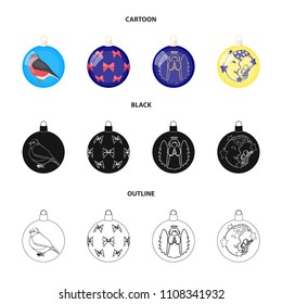 New Year Toys cartoon,black,outline icons in set collection for design.Christmas balls for a treevector symbol stock web illustration.