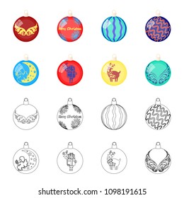 New Year Toys cartoon,outline icons in set collection for design.Christmas balls for a treevector symbol stock web illustration.