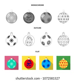 New Year Toys flat,outline,monochrome icons in set collection for design.Christmas balls for a treevector symbol stock web illustration.