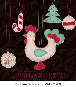 New year toys.Rooster, new year tree, snowflake. Vector illustration EPS10