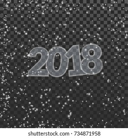 New Year transparent shimmering layout over checkered background. Bright particle beautiful glittering abstract template. Holiday, Party Card template. Vector illustration