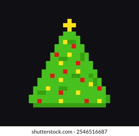 Ícone de 8 bits da árvore de Ano Novo, item de arte de pixel da árvore de Natal.