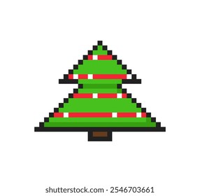 Ícone de 8 bits da árvore de Ano Novo, item de arte de pixel da árvore de Natal.