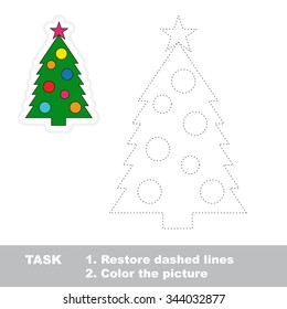New year tree to be traced. Vector trace game.