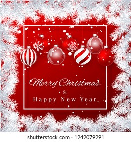 New year tree branches on the postcard background. Vector illustration 