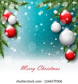 New year tree branches on the postcard background. Vector illustration