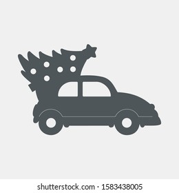 New year tree car winter quality vector illustration cut