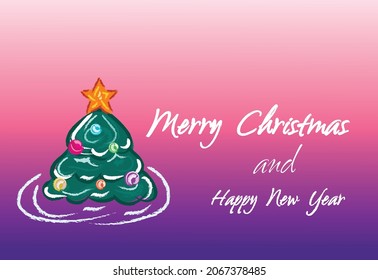 New Year tree, New Year card, Merry Christmas and Happy New Year.